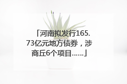 河南拟发行165.73亿元地方债券，涉商丘6个项目……