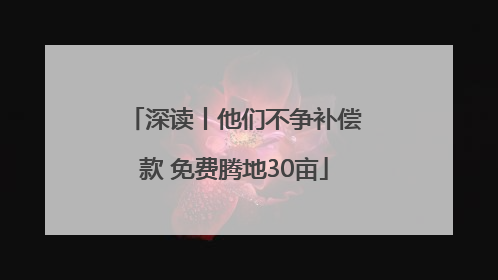 深读丨他们不争补偿款 免费腾地30亩