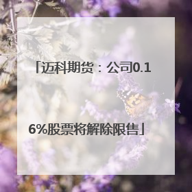 迈科期货：公司0.16%股票将解除限售